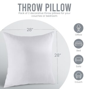 Utopia Bedding Throw Pillows Insert (Pack of 2, White) - 28 x 28 Inches Bed and Couch Pillows - Indoor Decorative Pillows