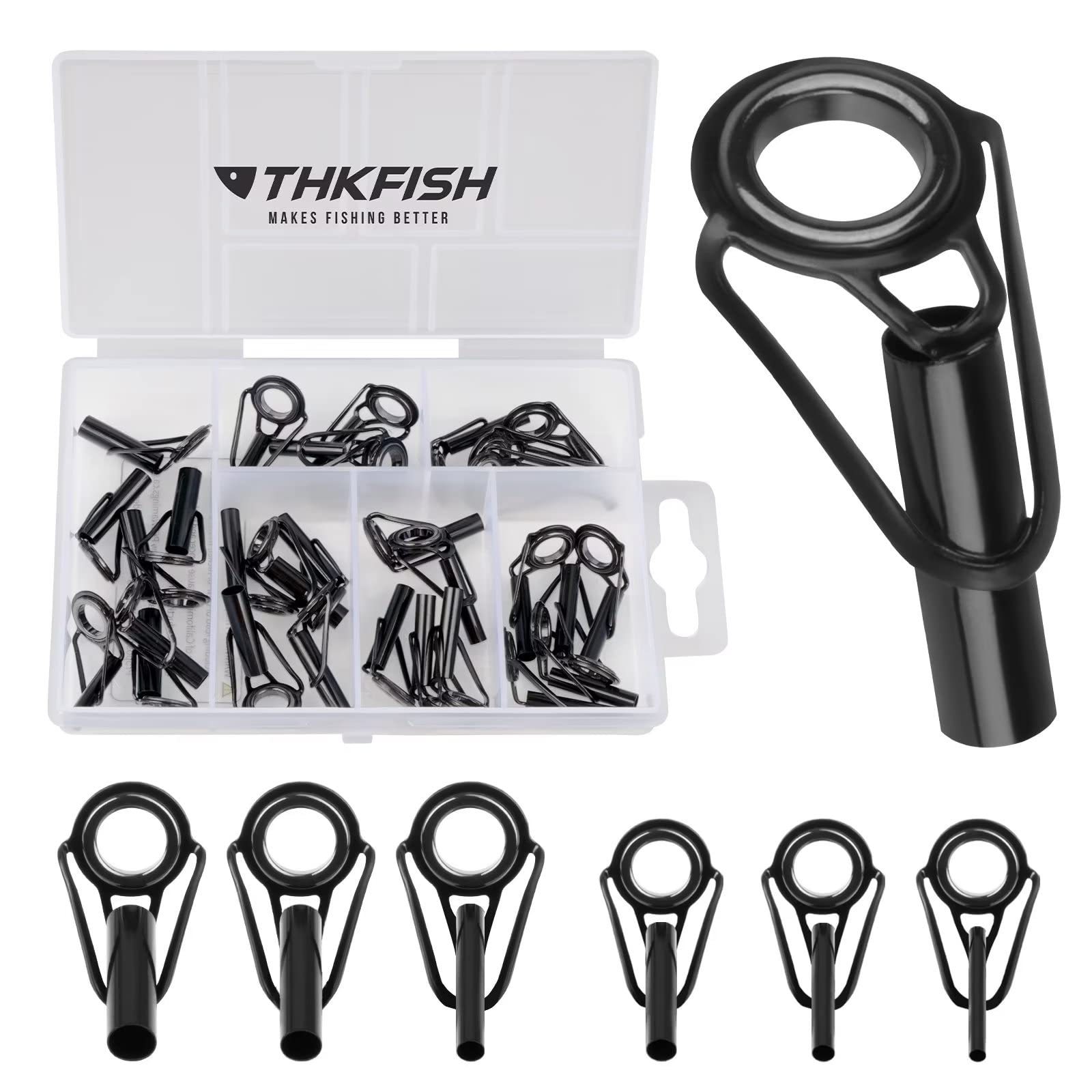 THKFISH Rod Tip Repair Kit Rod Repair Kit Fishing Rod Tips Stainless Steel Ceramic Ring Guide Rod Repair Replacement 6Sizes 30pcs Small Style