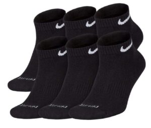 nike dri-fit training everyday plus max cushioned low-cut ankle socks 6 pair black white swoosh logo large 8-12