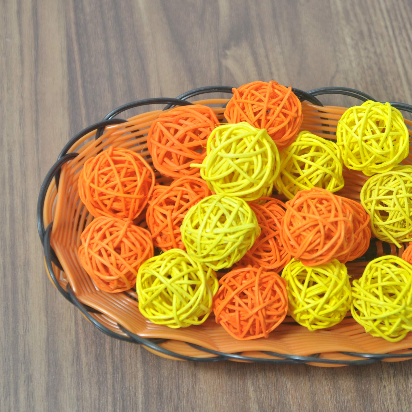 Simoutal 20PCS Decorative Rattan Balls, Perfect Ornament for X-MAS, Wedding, Party, Home Decor, Orbs Vase Fillers(4cm,Orange-Yellow)