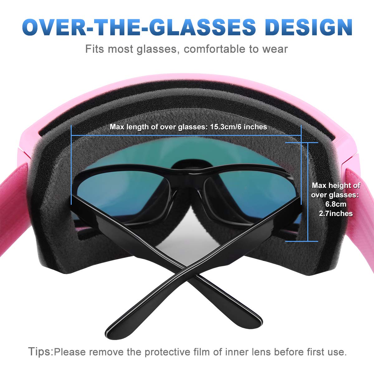 SH HORVATH Ski Snowboard OTG Goggles, HD Mirrored Anti-Fog Goggle for Men Women