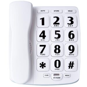 big button phone for elderly, jekavis j-p02 amplified phones for hearing impaired aid home corded phone landline for seniors phone for hard of hearing house phone, white