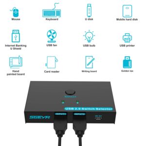 SGEYR Metal USB Switch 2 Computers Sharing 4 USB Devices USB 2.0 Switcher Box, USB Peripheral Switch Adapter, for Printer, Mouse, Scanner, PCs with One-Button Swapping and 2 Pack USB A to A Cable