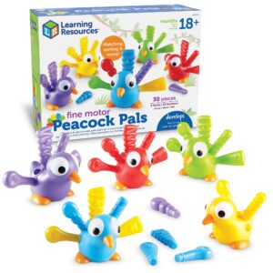 learning resources fine motor peacock pals - 5 pieces, ages 18+ months toddler learning toys, fine motor and sensory toys