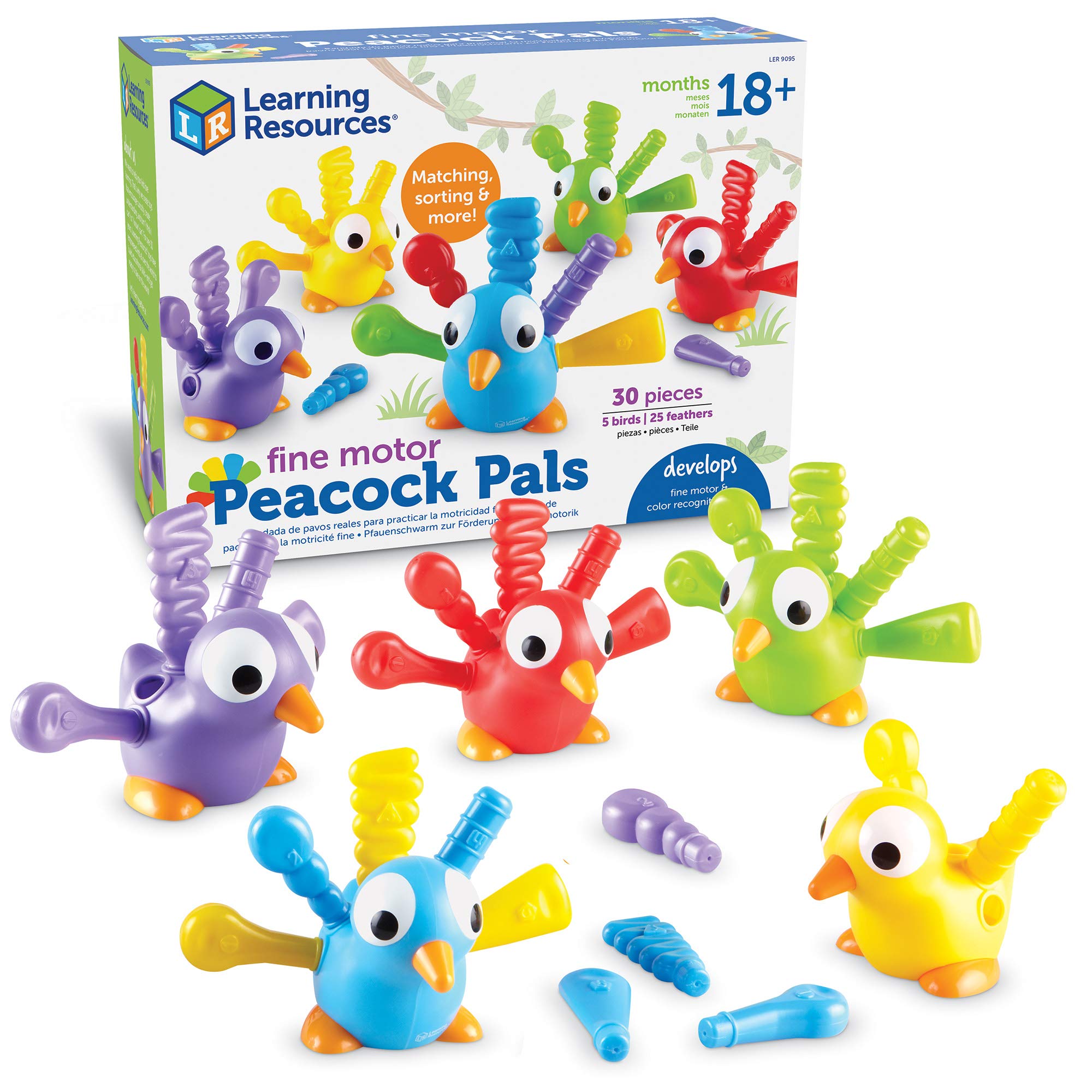 Learning Resources Fine Motor Peacock Pals - 5 Pieces, Ages 18+ months Toddler Learning Toys, Fine Motor and Sensory Toys