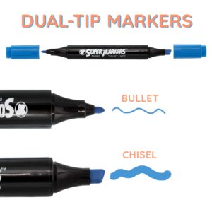 Super Markers 40 Unique Primary & Pastel Colors Dual Tip Fabric & T-Shirt Marker Set - Double-Ended Fabric Markers with Chisel Point and Fine Point Tips - 40 Permanent Ink Vibrant and Bold Colors