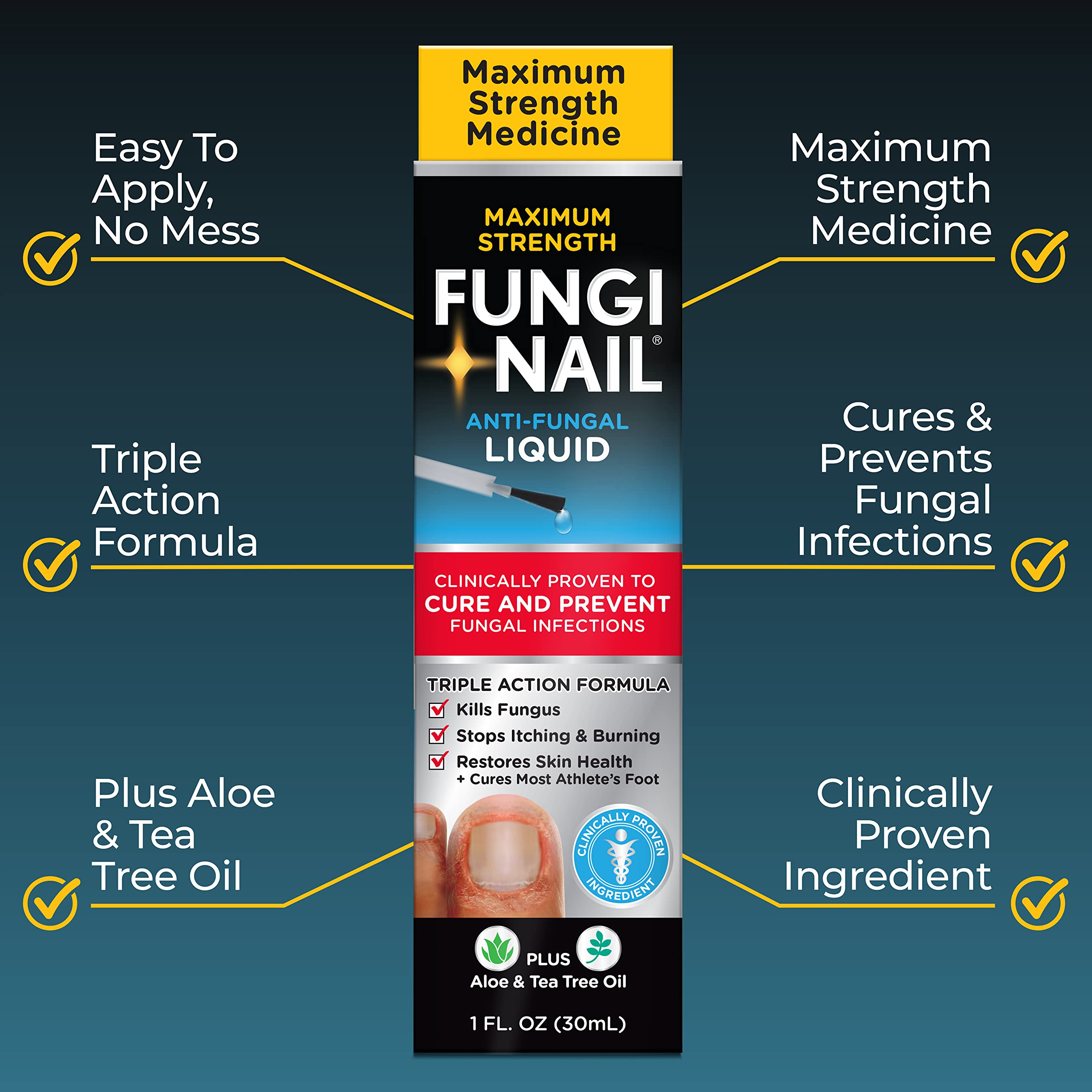 Fungi-Nail Anti-Fungal Liquid Solution, Kills Fungus That Can Lead to Nail & Athlete’s Foot with Tolnaftate & Clinically Proven to Cure and Prevent Fungal Infections 1 Fl Oz (Pack of 2)