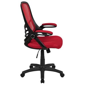 Flash Furniture Porter High Back Mesh Ergonomic Swivel Office Chair with Lumbar Support, Flip-Up Arms, Tilt Lock/Tilt Tension, Height Adjustable, Red/Black Frame