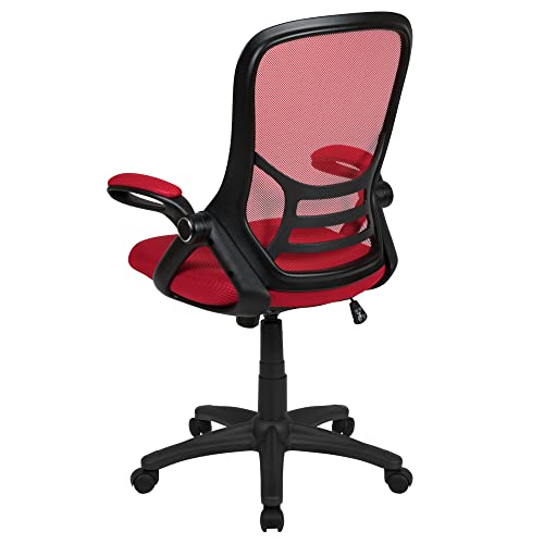 Flash Furniture Porter High Back Mesh Ergonomic Swivel Office Chair with Lumbar Support, Flip-Up Arms, Tilt Lock/Tilt Tension, Height Adjustable, Red/Black Frame