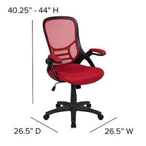 Flash Furniture Porter High Back Mesh Ergonomic Swivel Office Chair with Lumbar Support, Flip-Up Arms, Tilt Lock/Tilt Tension, Height Adjustable, Red/Black Frame