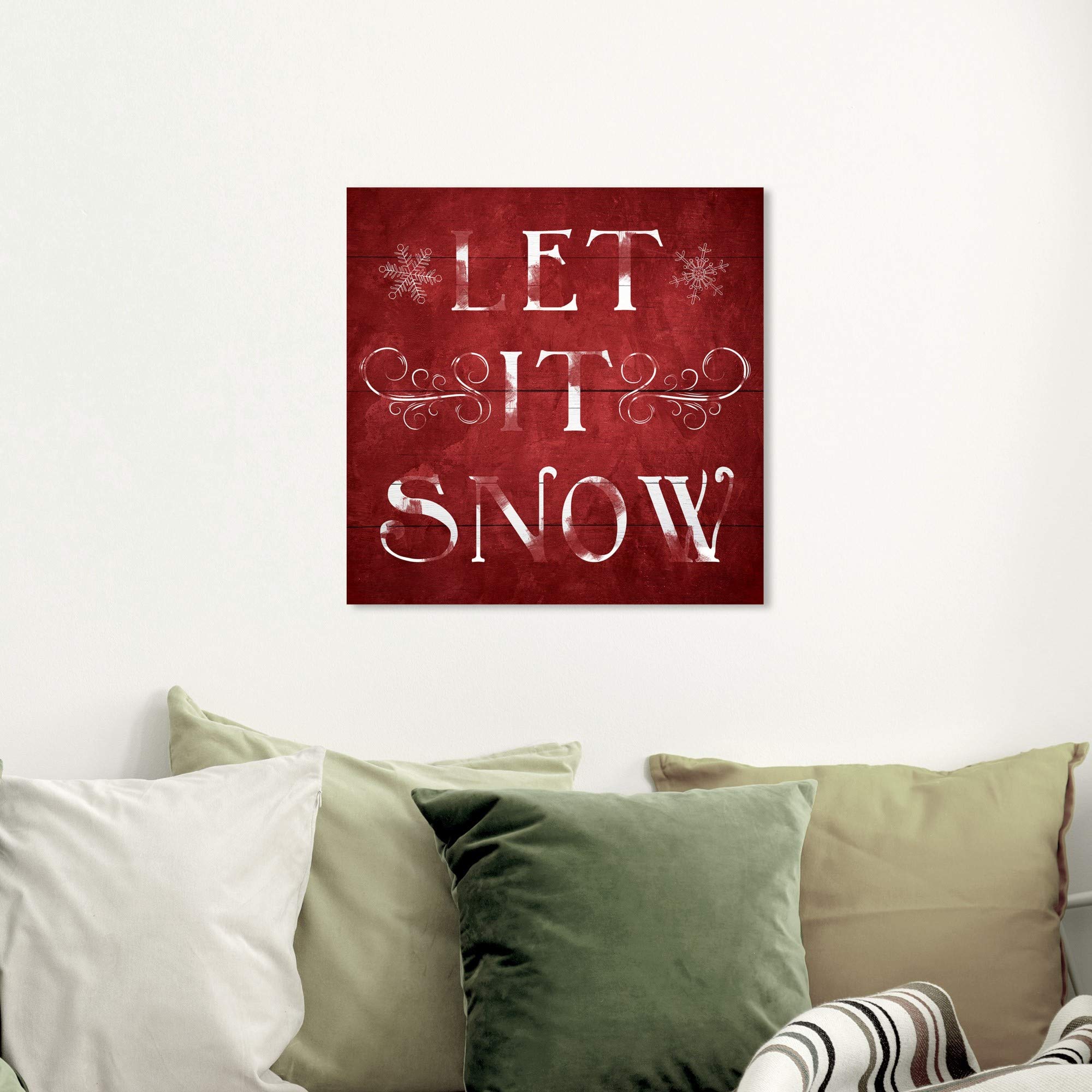 Wynwood Studio Holiday and Seasonal Wall Art Canvas Prints 'Let It Snow' Christmas Home Décor, 20" x 20", Red, White