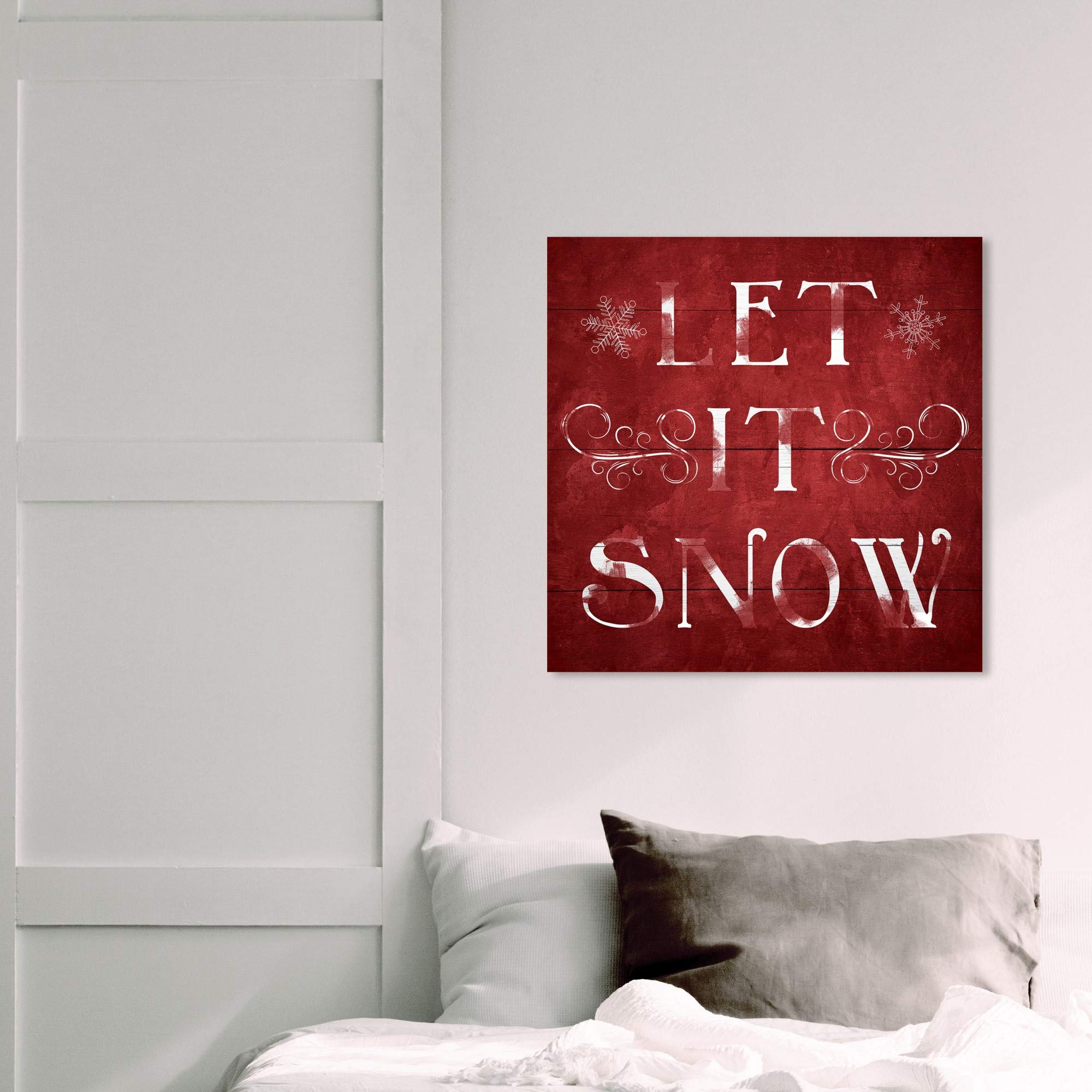 Wynwood Studio Holiday and Seasonal Wall Art Canvas Prints 'Let It Snow' Christmas Home Décor, 20" x 20", Red, White