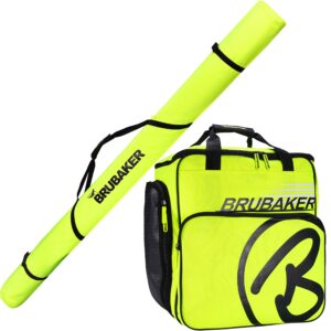 brubaker combo set xc touring champion - cross-country ski bag and ski boot bag for 1 pair of skis + poles + boots + helmet -neon yellow/black - 82 3/4 inches / 210 cm