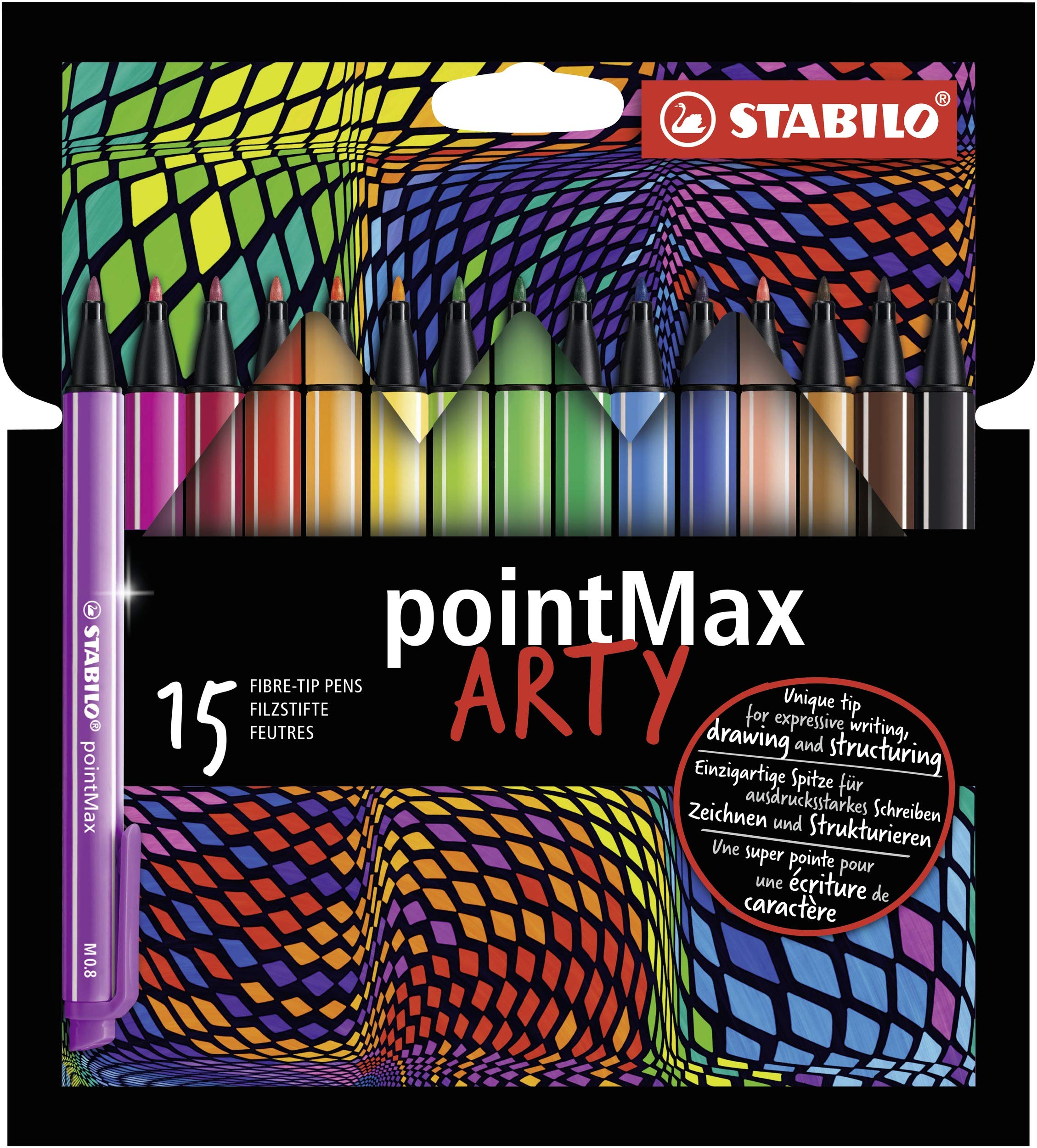 STABILO Fineliner pointMax - ARTY - Pack of 15 - Assorted Colours