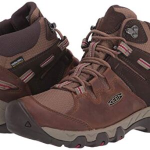 KEEN Women's Steens Mid Height Leather Waterproof Hiking Boots, Toasted Coconut/Tibetan Red, 10