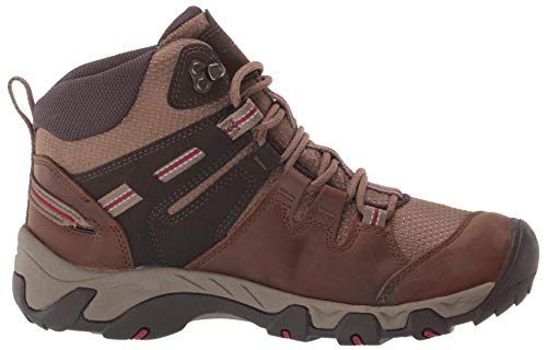 KEEN Women's Steens Mid Height Leather Waterproof Hiking Boots, Toasted Coconut/Tibetan Red, 10