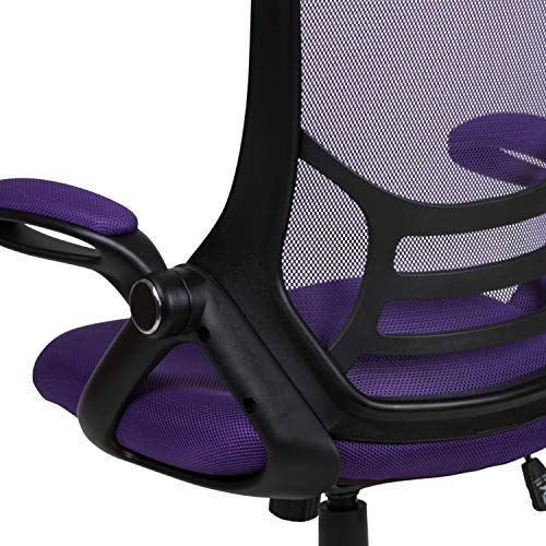 Flash Furniture Porter High-Back Swivel Office Chair with Adjustable Lumbar Support and Seat Height, Ergonomic Mesh Desk Chair with Flip-Up Armrests, Purple/Black