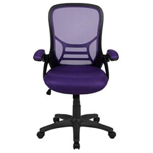 Flash Furniture Porter High-Back Swivel Office Chair with Adjustable Lumbar Support and Seat Height, Ergonomic Mesh Desk Chair with Flip-Up Armrests, Purple/Black