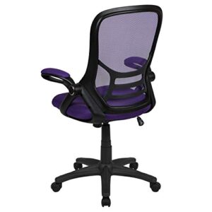 Flash Furniture Porter High-Back Swivel Office Chair with Adjustable Lumbar Support and Seat Height, Ergonomic Mesh Desk Chair with Flip-Up Armrests, Purple/Black