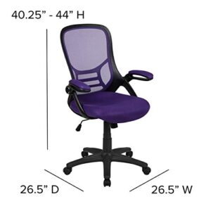 Flash Furniture Porter High-Back Swivel Office Chair with Adjustable Lumbar Support and Seat Height, Ergonomic Mesh Desk Chair with Flip-Up Armrests, Purple/Black