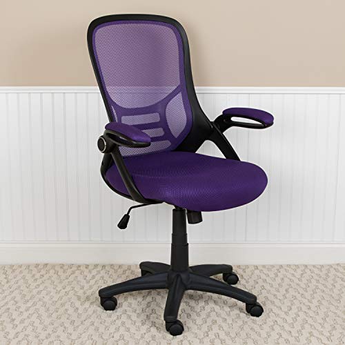 Flash Furniture Porter High-Back Swivel Office Chair with Adjustable Lumbar Support and Seat Height, Ergonomic Mesh Desk Chair with Flip-Up Armrests, Purple/Black