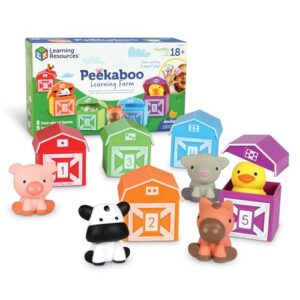 learning resources peekaboo learning farm - 10 pieces, ages 18+ months toddler learning toys, counting and sorting toys, farm animals toys