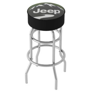 trademark global jeep green mountain 360 degree swivel barstool with foam padded seat, chrome double rung base