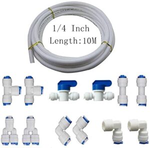 mattox 1/4" quick connect push in to connect water purifiers tube fittings for ro water reverse osmosis system+10 meters?32 feet? tubing hose pipe (white tubing 10 meters)