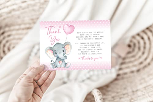 Pink Elephant Baby Shower, Thank You Cards 20 Count Pre-written Thank You Cards, Baby Sprinkle Pink Dots