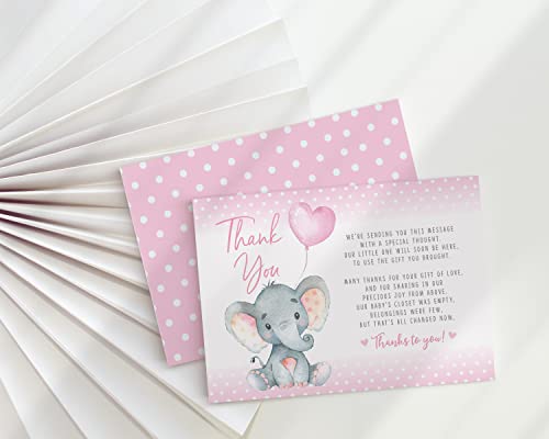 Pink Elephant Baby Shower, Thank You Cards 20 Count Pre-written Thank You Cards, Baby Sprinkle Pink Dots