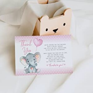 Pink Elephant Baby Shower, Thank You Cards 20 Count Pre-written Thank You Cards, Baby Sprinkle Pink Dots