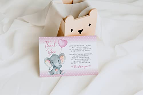 Pink Elephant Baby Shower, Thank You Cards 20 Count Pre-written Thank You Cards, Baby Sprinkle Pink Dots