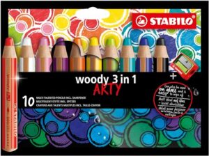 stabilo multi-talented pencil woody 3 in 1 - arty - pack of 10 - assorted colours with sharpener