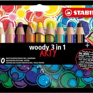 STABILO Multi-Talented Pencil woody 3 in 1 - ARTY - Pack of 10 - Assorted Colours with Sharpener