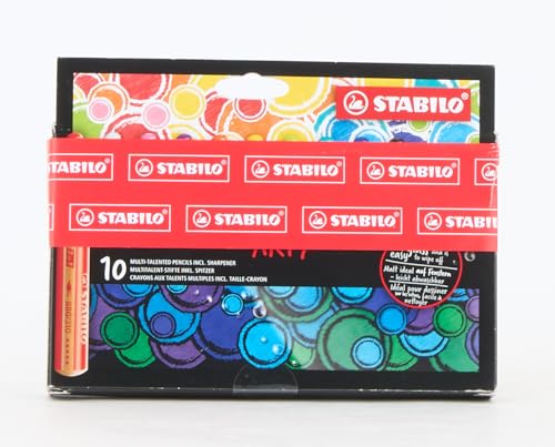 STABILO Multi-Talented Pencil woody 3 in 1 - ARTY - Pack of 10 - Assorted Colours with Sharpener