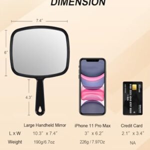 Gladmart Hand Mirror Salon Barber Hairdressing Handheld Mirror with Handle(Square Black 7.4 x 10.3 inches)