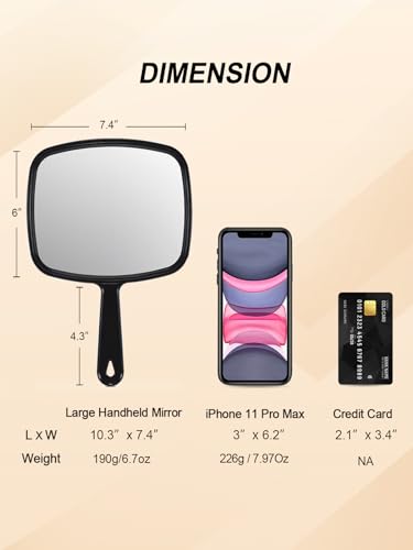 Gladmart Hand Mirror Salon Barber Hairdressing Handheld Mirror with Handle(Square Black 7.4 x 10.3 inches)