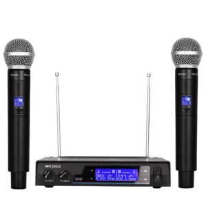 microcking wireless microphone system dynamic handheld microphones,150-260ft operating range,16 hours continuous use,ideal for karaoke, party, dj, church, wedding, indoor/outdoor activities