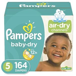 diapers size 5, 164 count and baby wipes - pampers baby dry disposable baby diapers, one month supply with pampers complete clean scented baby wipes, 1152 count