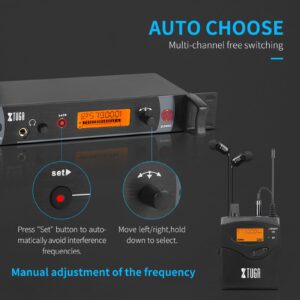 XTUGA RW2080 Whole Metal Wireless in Ear Monitor System 2 Channel 2 Bodypacks Monitoring with in Earphone Wireless Type Used for Stage or Studio Frequency902-928mhz with Transmitter