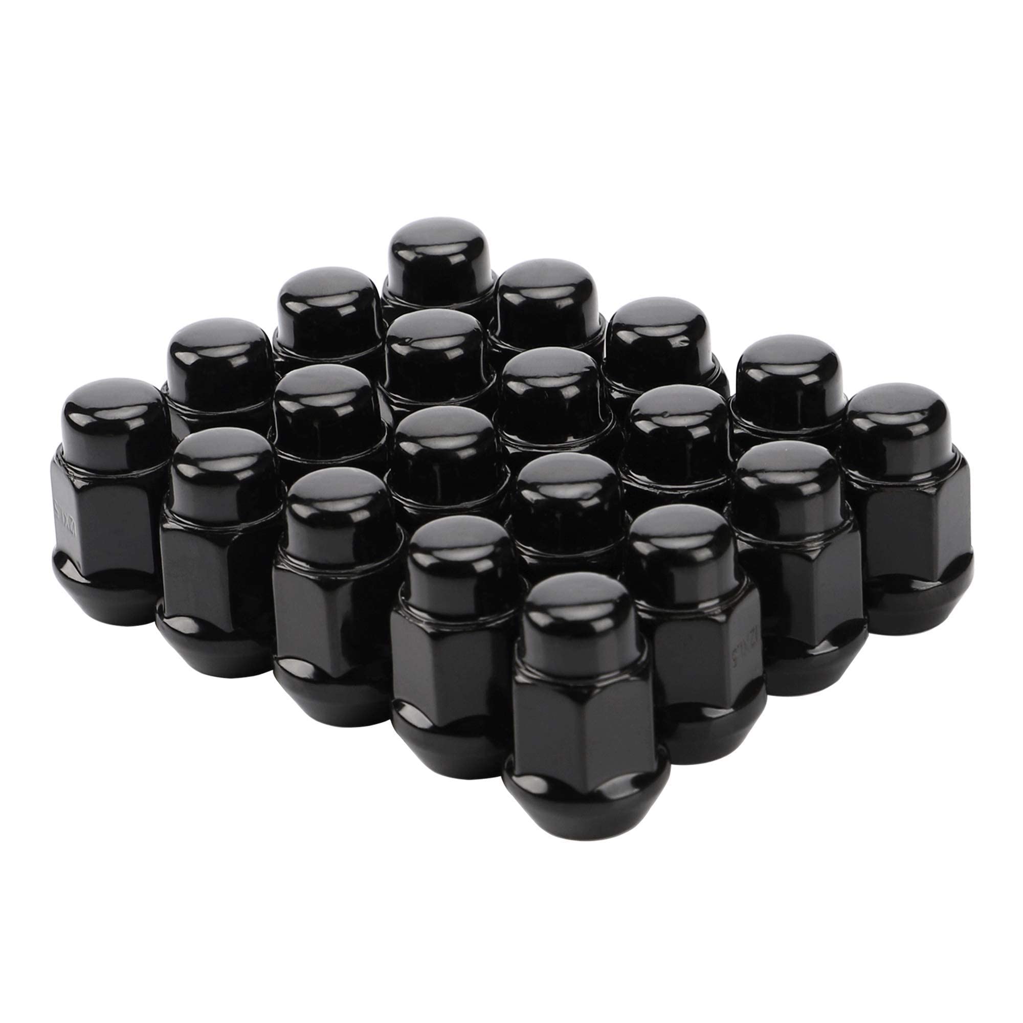 20PCS 1.4 inch 12x1.5 Closed End Bulge Acorn Black Lug Nuts - Cone Seat - 19mm Hex Wheel Lug Nut for Accord Civic Element HR-V Escape Sierra