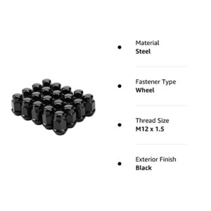 20PCS 1.4 inch 12x1.5 Closed End Bulge Acorn Black Lug Nuts - Cone Seat - 19mm Hex Wheel Lug Nut for Accord Civic Element HR-V Escape Sierra