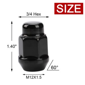 20PCS 1.4 inch 12x1.5 Closed End Bulge Acorn Black Lug Nuts - Cone Seat - 19mm Hex Wheel Lug Nut for Accord Civic Element HR-V Escape Sierra