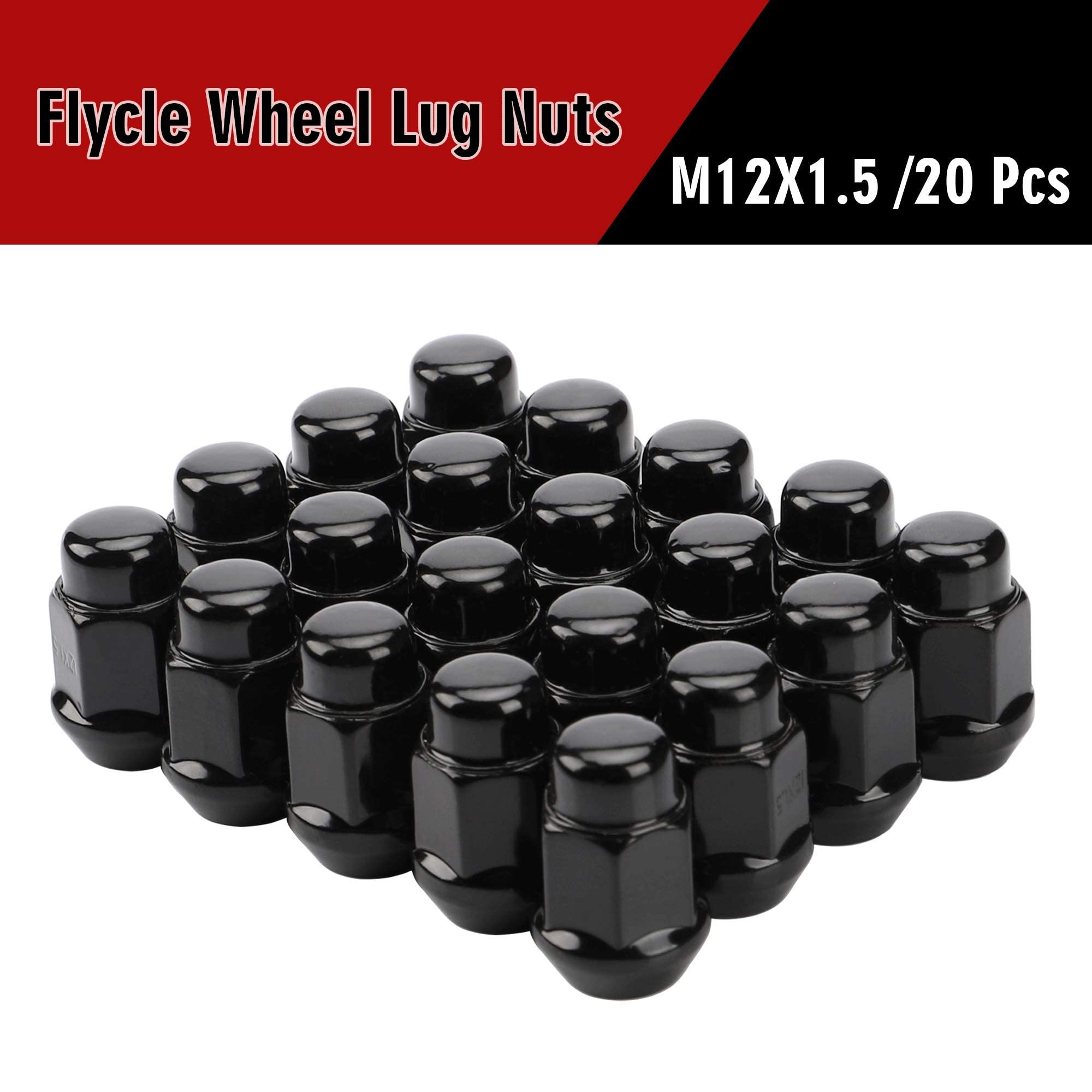 20PCS 1.4 inch 12x1.5 Closed End Bulge Acorn Black Lug Nuts - Cone Seat - 19mm Hex Wheel Lug Nut for Accord Civic Element HR-V Escape Sierra