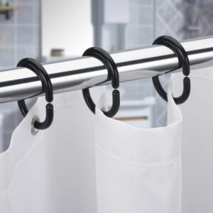 Amazer Black Shower Curtain Hooks Rings, 24 Pcs Plastic Shower Curtain Rings, Plastic Shower Curtain Hooks for Bathroom Shower Rod, Black Shower Hooks Rings Loops for Shower Curtain