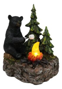 ebros whimsical rustic forest black bear holding twig with marshmallow by bonfire campfire led night light statue woodland cabin lodge decor bears figurine as decorative home accent