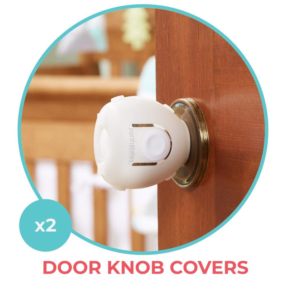 Toddleroo by North States Childproofing Starter Kit | 2 Door knob Covers, 34 Plug Protectors, 10 Drawer & Cabinet latches | Baby proofing with Confidence (46 Piece Set, White)