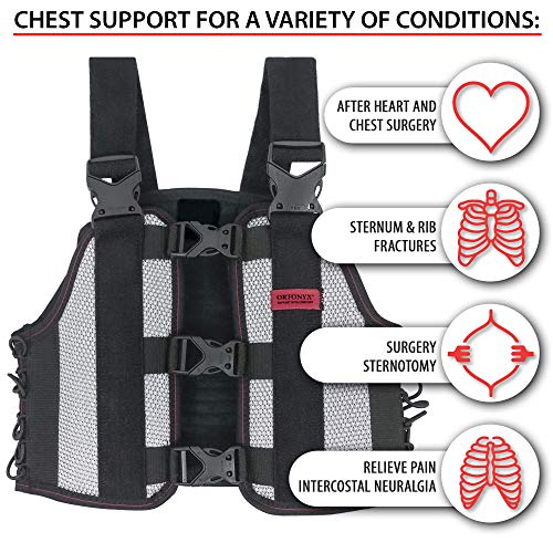 ORTONYX Sternum and Thorax Support Chest Brace Post Open Heart Surgery Rehabilitation, Broken, Cracked, Fractured, Dislocated Ribs Compression Aid / ACHB5255-XL