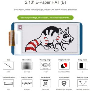 2.13inch E-Ink Display HAT for Raspberry Pi 4B/3B+/3B/2B/Zero/Zero W/WH and Jetson Nano, 212x104 Pixel White Black Red Three-Color SPI Interface No Backlight