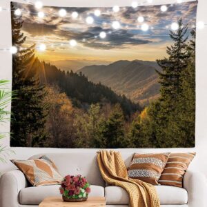 baonews autumn sunrise mountains tapestry, smoky mountains tennessee large wall hanging tablecloths mural home decoration psychedelic tapestry bedroom living room dorm 59.1 x 82.7 inches(colorful)